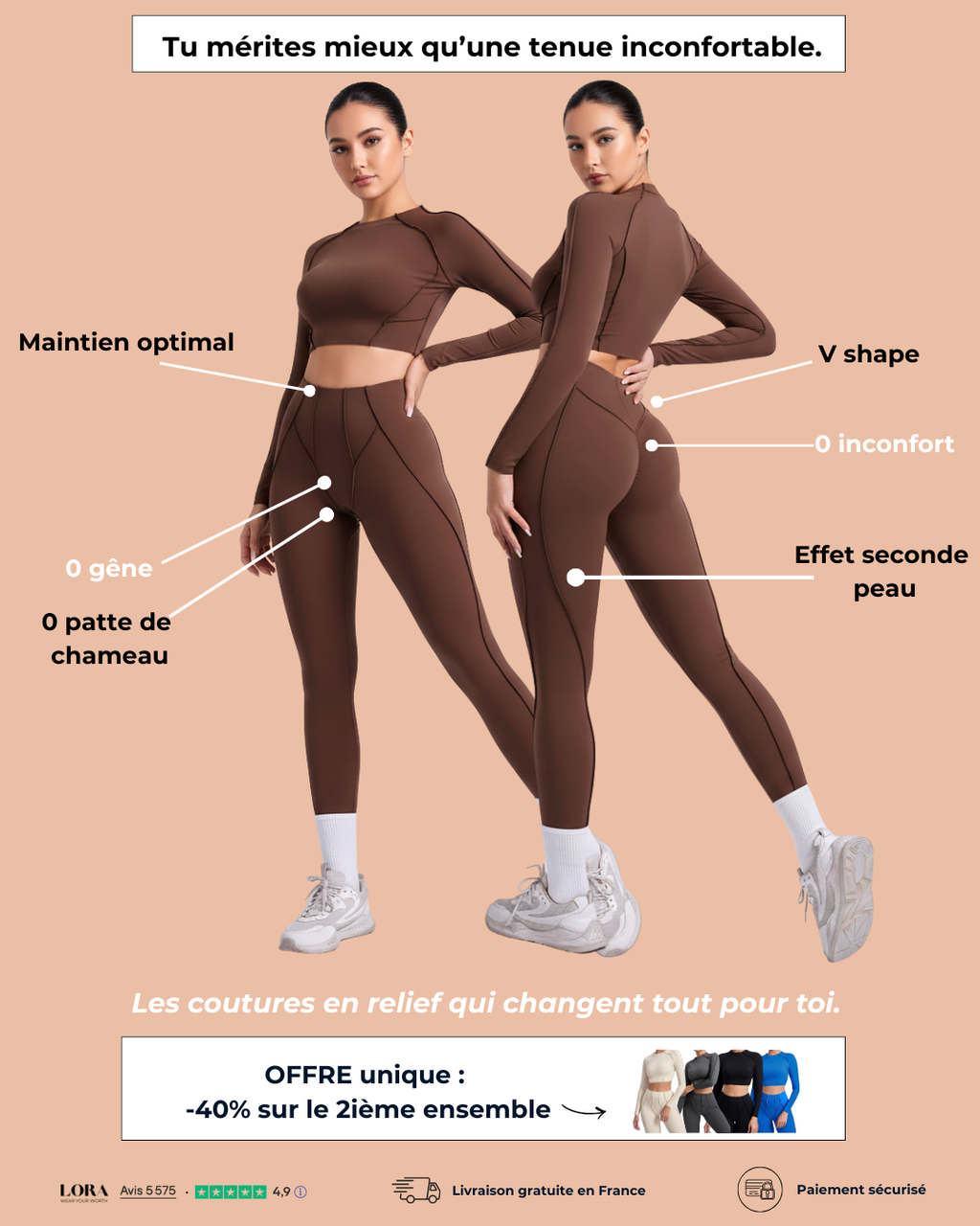 Ensemble Lora : top à manches longues et legging sculptant