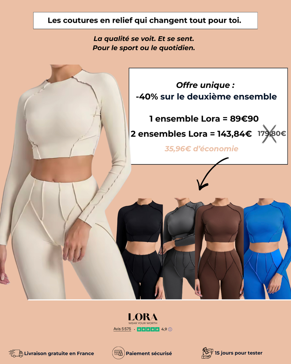 Ensemble Lora : top à manches longues et legging sculptant